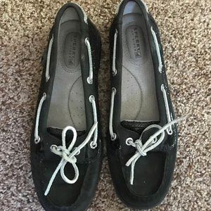Sperry's Angelfish Black Glitter Boat Shoes
